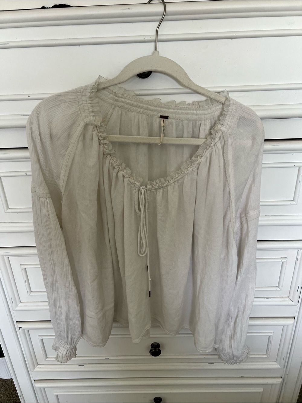 Free People Cream Peasant Tie-Neck Blouse